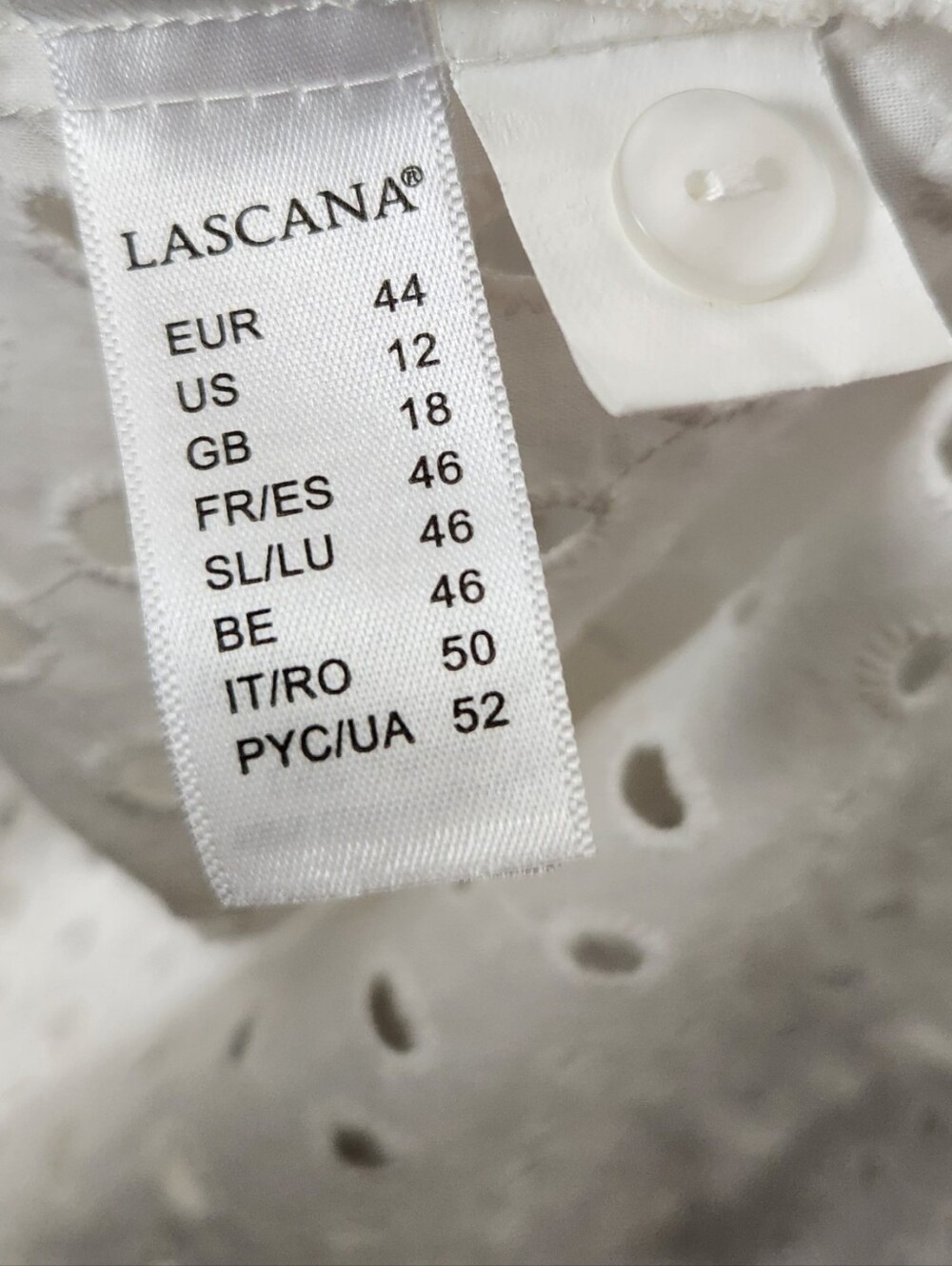 Lascana White Eyelet Button Up Long Sleeeve Collared Blouse Womens Size 12 - Picture 10 of 12